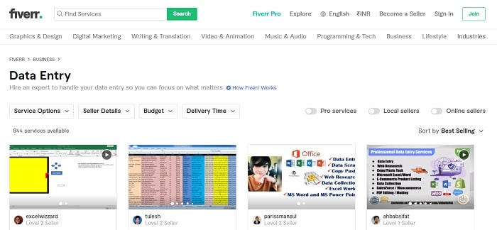 Fiverr is one of the best online jobs of data entry