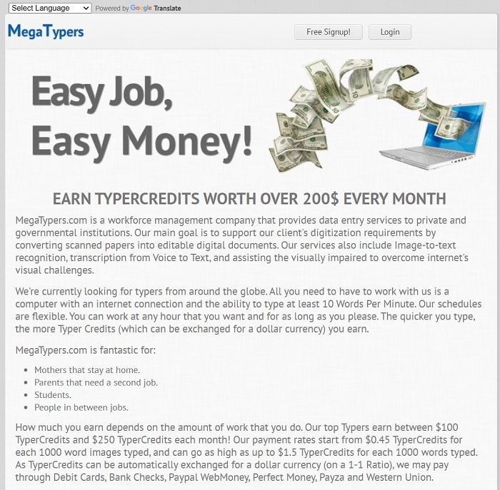 Mega Typers - Online copy paste job sites